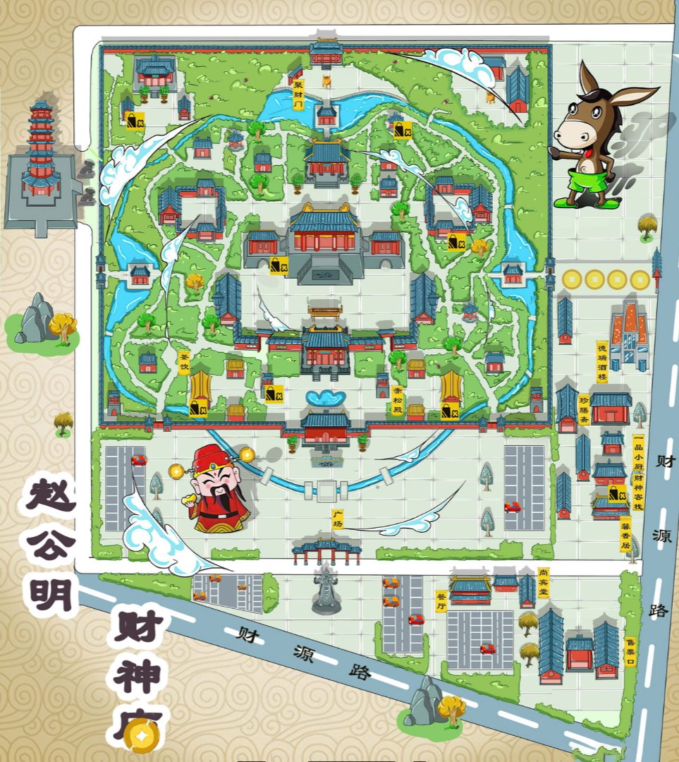 双河寺庙类手绘地图